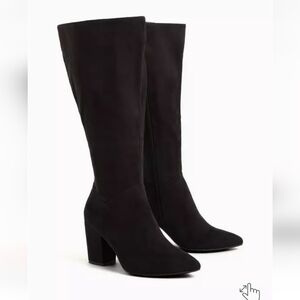 🆕️👢8WW BLACK POINTED TOE HEELED BOOTS - FAUX SUEDE - WW+ WIDE CALF 👢